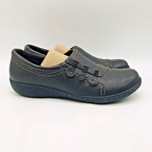 Clarks Collection Brown Leather Shoes Women's 7.5M Button Accent Comfort Loafers
